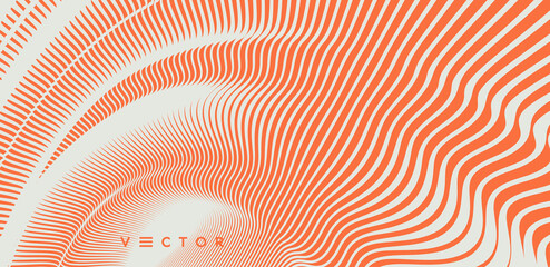 3D wavy background with ripple effect. Striped surface. Pattern with optical illusion. Vector illustration.