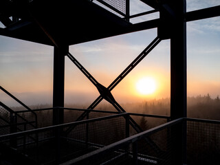 sunrise a the steel lookout tower Havran in cesky les