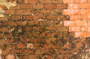 Random pattern brown color natural clay brick on wall background