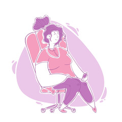 Girl corresponds in the phone. Love correspondence. Cartoon contour illustration in a vector.