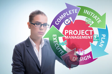 Businesswoman in project management different phases