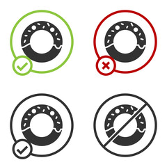 Black Donut with sweet glaze icon isolated on white background. Circle button. Vector Illustration.