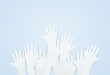 White hands up. Charity teamwork vector concept illustration