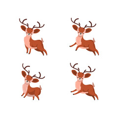 Set Christmas Deer Icon Vector Flat Background