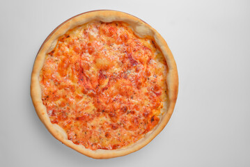 Pizza Margherita isolated over white background. Top view.