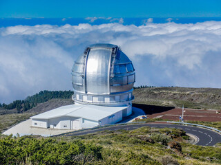 Large astronomical telescope on the Roque de los Muchachos on the Canary Island of La Palma. High...