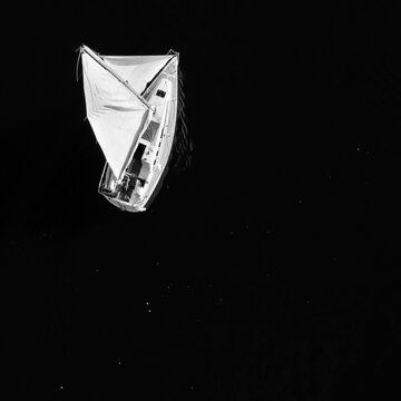Sail on the water. Aerial view.