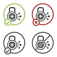 Black Cyber security icon isolated on white background. Closed padlock on digital circuit board. Safety concept. Digital data protection. Circle button. Vector.