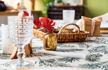 Christmas table with candles and balls