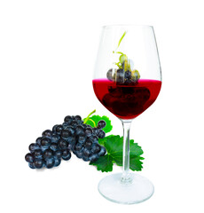 Grape fruits in a glass of red wine isolated, die cut on white with clipping path