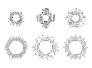 Sun rays linear drawings. Halos set in vector.