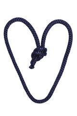 Rope isolated. Close-up of blue node or knot in the shape of a heart isolated on a white background. Concept valentine, wedding or navy and angler knot.