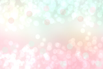 Abstract blurred fresh vivid spring summer light delicate pastel pink turquoise bokeh background texture with bright circular soft color lights. Card concept. Beautiful backdrop illustration.