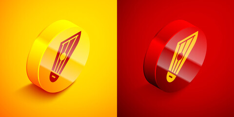 Isometric Musical instrument kankles icon isolated on orange and red background. Circle button. Vector.