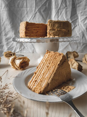 Slice of homemade honey cake