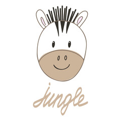 Vector children's illustration in cartoon style with hand drawn zebra for printing on children's clothing, interior design, packaging, stickers. Isolated on white