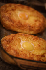 hot khachapuri, cheese pie, Georgian dish, homemade cakes