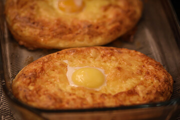 hot khachapuri, cheese pie, Georgian dish, homemade cakes