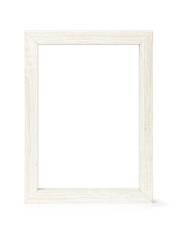 White wooden vertical  picture frame isolated with clipping path on white background