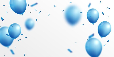 Birthday Celebrations banner with blue balloons and confetti - 394927558