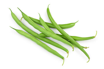 Green beans isolated on a white background with clipping path and full depth of field, Top view. Flat lay