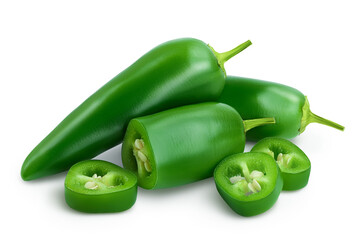 jalapeno peppers isolated on white background. Green chili pepper with clipping path and full depth...