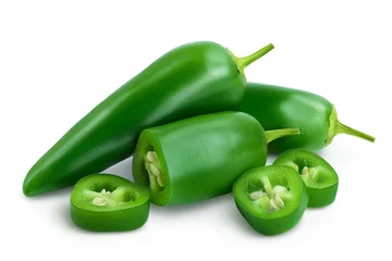 Gardinen Chilischoten jalapeno peppers isolated on white background. Green chili pepper with clipping path and full depth of field.  © kolesnikovserg