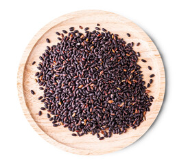 Black rice on white background. Selective focus