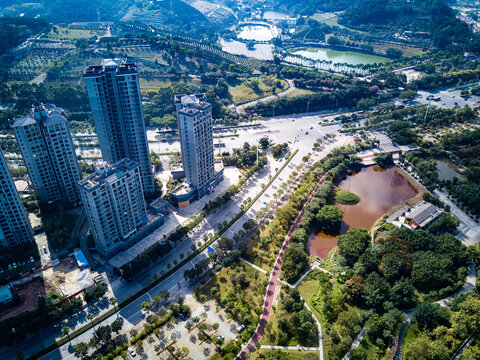 Landscape of high-rise city along the river in Nanning, Guangxi, China