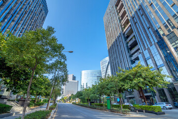 Fototapeta na wymiar Central business district, roads and skyscrapers, Xiamen, China.