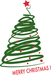
Isolated vector image for Christmas. Linear image of a festive Christmas tree decorated with red balls. Merry Christmas!