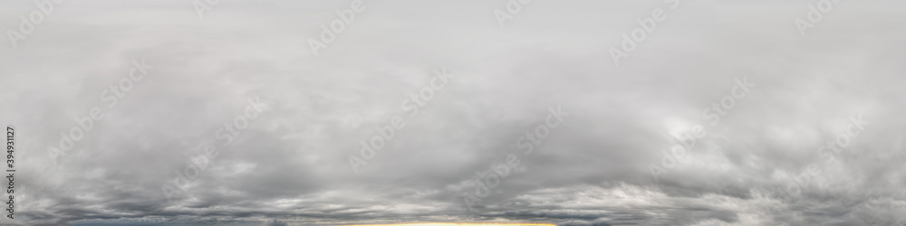 Poster sky panorama on overcast rainy day with low clouds in seamless spherical equirectangular format with