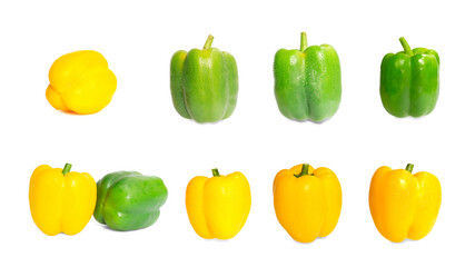 Collections of yellow and green sweet or bell peppers  with clipping path 