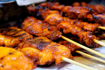 Close up of Sticky Asian Chicken Skewers