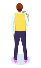 Businessman holding a document business plan back view, reading statistical indicators with charts, changes in supply and demand. Project management and financial report strategy, company analysis