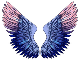 Obraz premium Beautiful magic bright blue pink vector wings