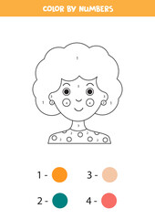 Color cute girl avatar by numbers. Mathematic game.