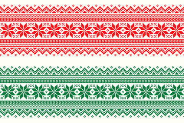 Christmas Holiday Pixel Pattern. Traditional Christmas Star Ornament. Scheme for Knitted Sweater Pattern Design. Seamless Vector Background.