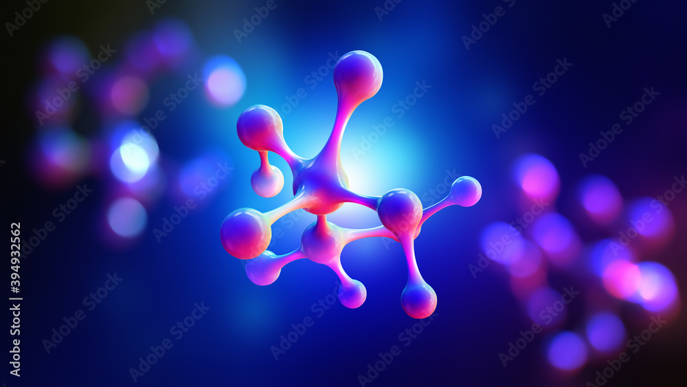 Leinwandbilder Molecule 3D illustration. Crystal lattice under a microscope. Cellular therapies. Laboratory experiments and research. Nanostructures in high-tech areas of cell technology