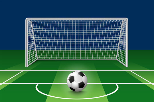 Soccer ball on field front of goal