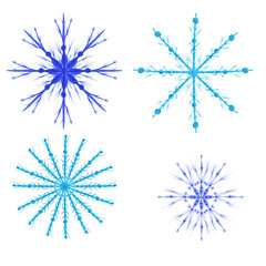 Watercolor set of 4 snowflakes isolated on a white background. Hand-drawn collection of 4 flakes of snow for your design. Cute Christmas illustration. Winter objects.