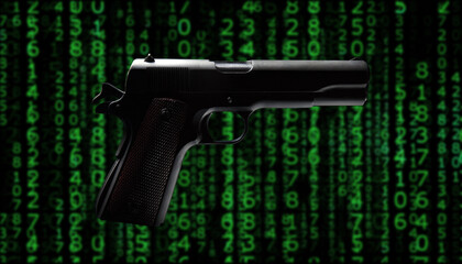 gun with code matrix background