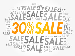 30% OFF Sale words cloud, business concept background