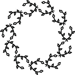 Cute simple wreath flower branch doodle style. Decorative christmas botanical element. Vector stock illustration. Pattern design in black white colors ui design element logo icon wedding celebration