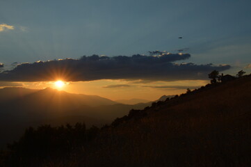 sunset, mountain, clouds