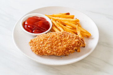 fried chicken breast fillet steak with french fries