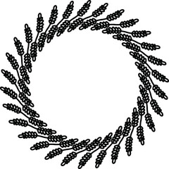 Plant branch ear of wheat corn vector illustration flat silhouette black white, symbol wreath for award heraldry laurel achievement victory crown winner ornate icon wedding invitation christmas card.