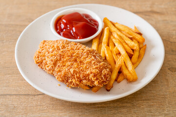 fried chicken breast fillet steak with french fries