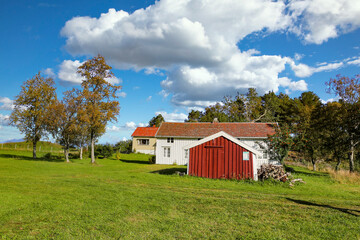 Fototapeta premium Old farmhouse on Sør Kvaløya in Sømna municipality, ,Helgeland,Nordland ,Norway,scandinavia,Europe