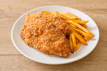 fried chicken breast fillet steak with french fries